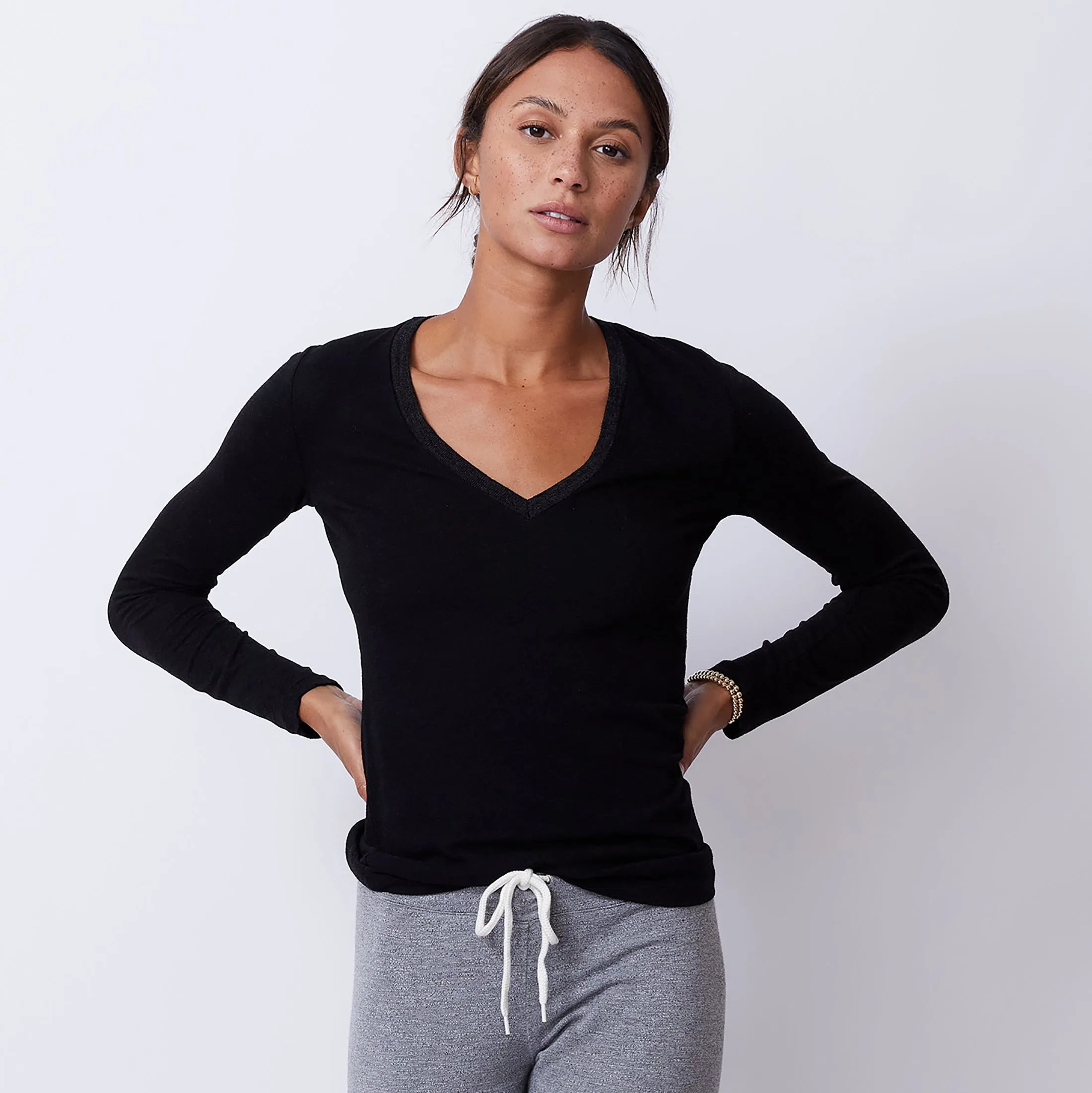 Textured Tri-Blend Fitted Long Sleeve V Neck Tee sold by Monrow