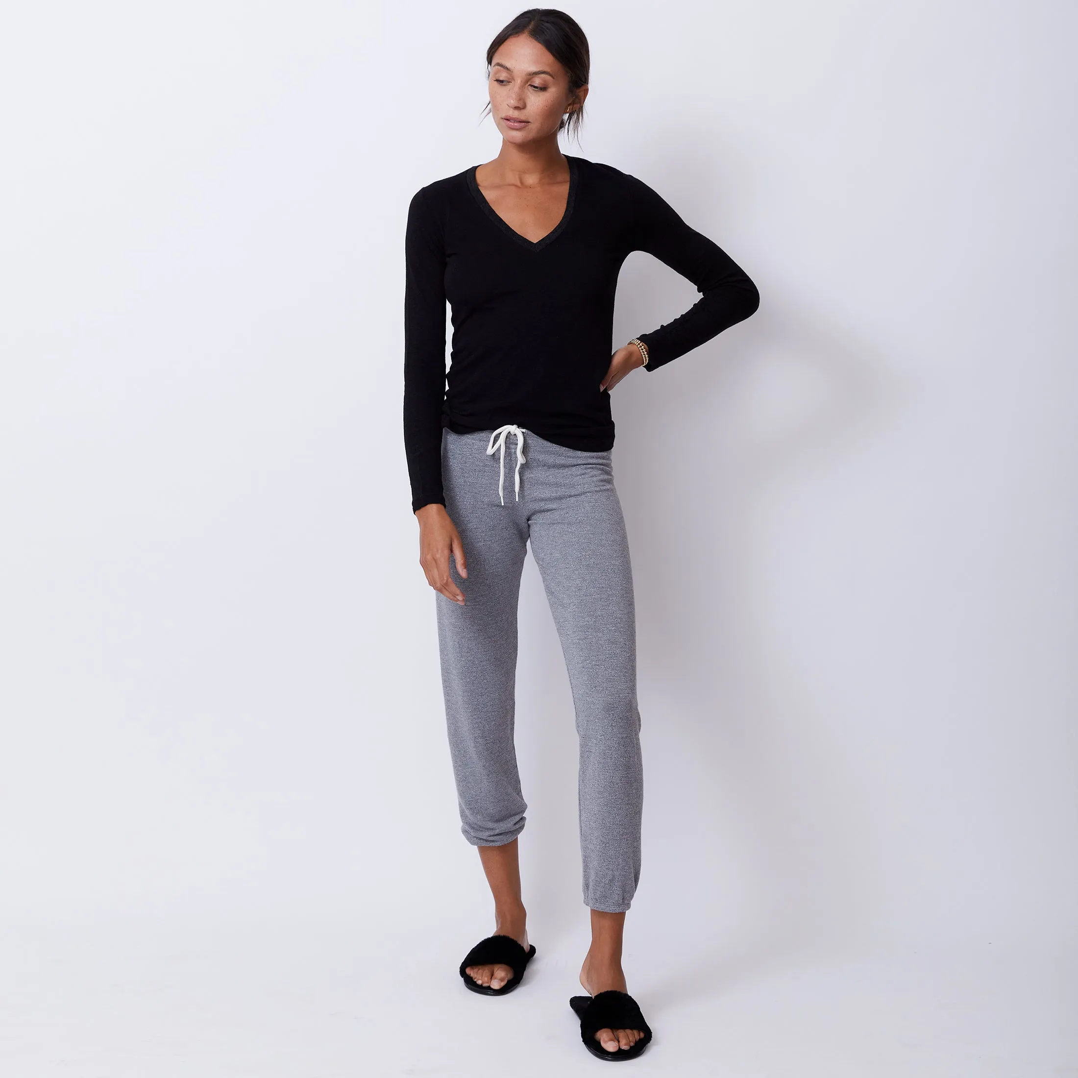 Textured Tri-Blend Fitted Long Sleeve V Neck Tee sold by Monrow product image thumbnail 3