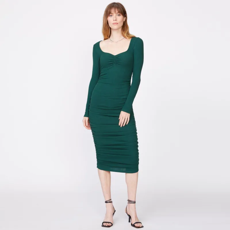 Rib Shirred Long Sleeve Dress made by Monrow