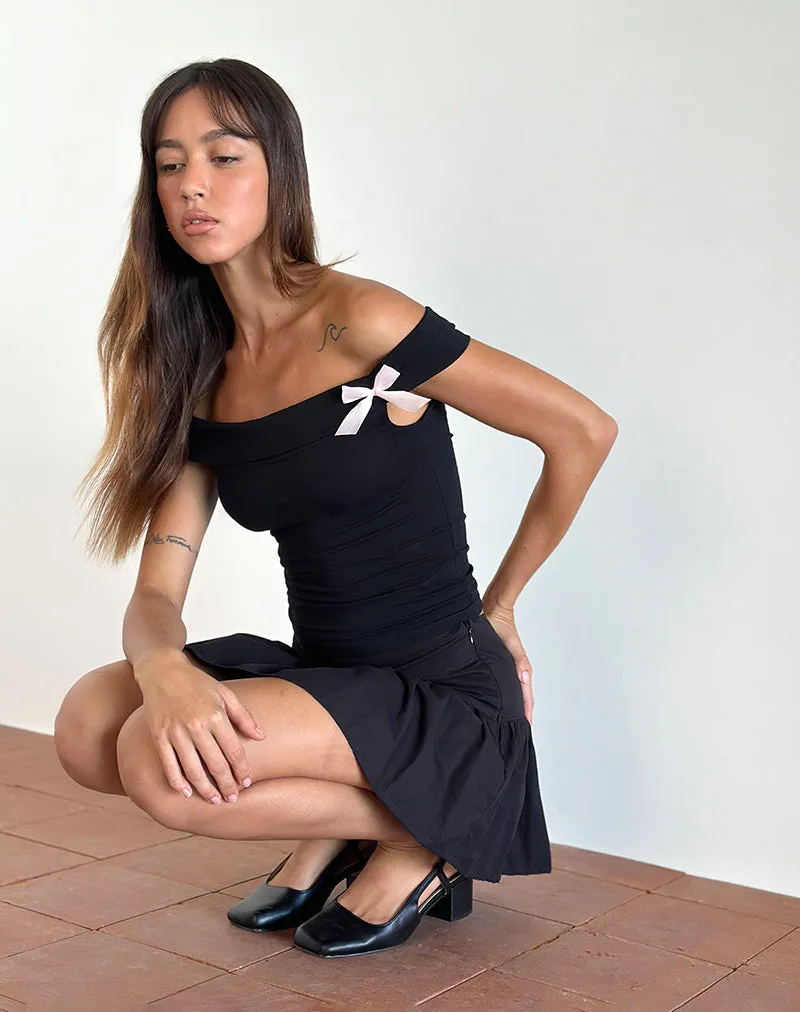 Xiroyi Bardot Top in Black with Pink Bow sold by Motel Rocks