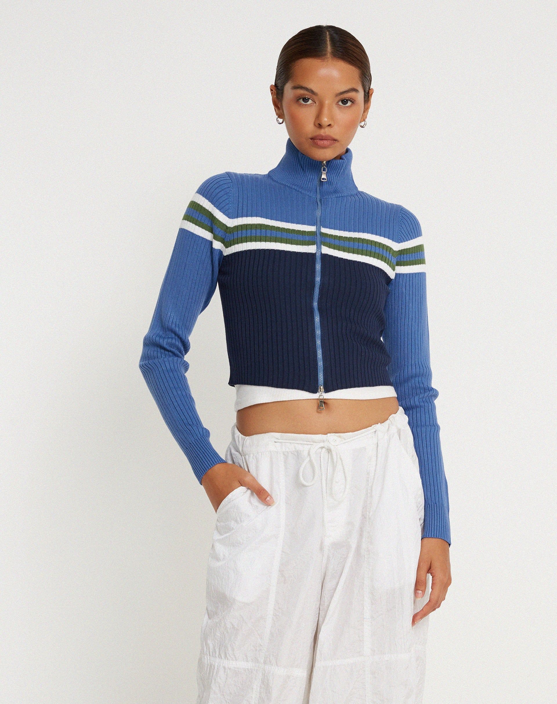 Tuzifa Cropped Knit Jumper in Navy Green and Blue sold by Motel Rocks product image thumbnail 7