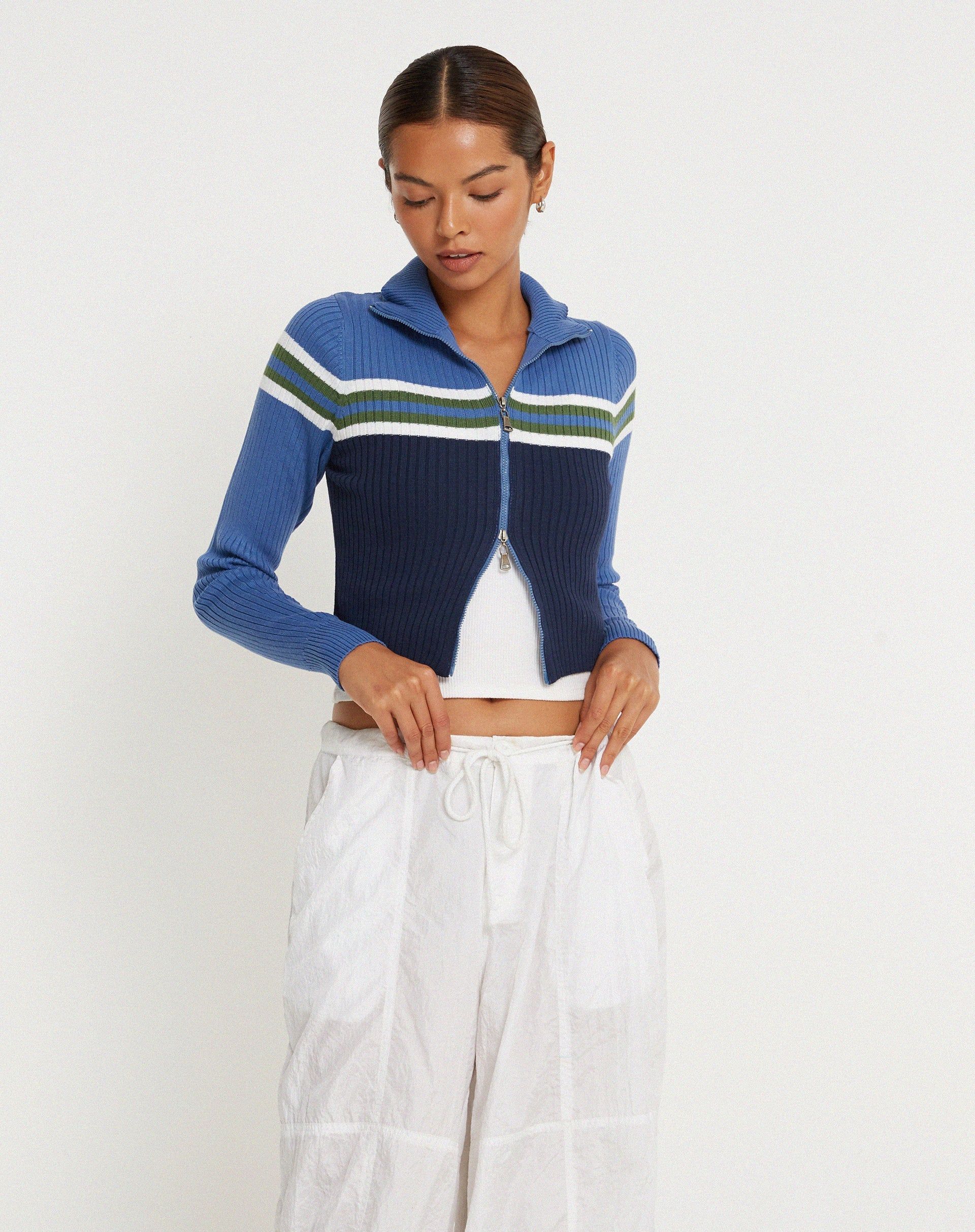 Tuzifa Cropped Knit Jumper in Navy Green and Blue sold by Motel Rocks product image thumbnail 3