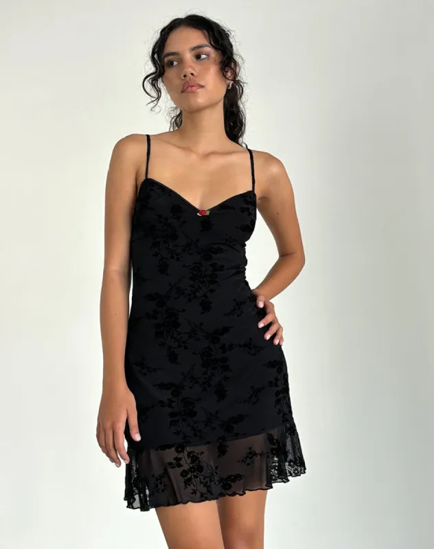 Micaya Mini Dress In Black Botanical Flower sold by Motel Rocks