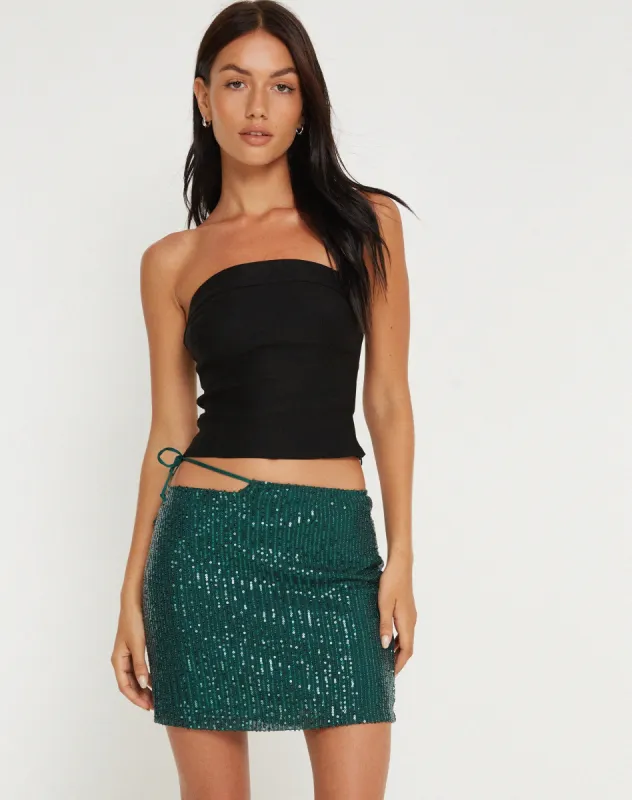 Samini Mini Skirt in Drape Sequin Forest Green sold by Motel Rocks