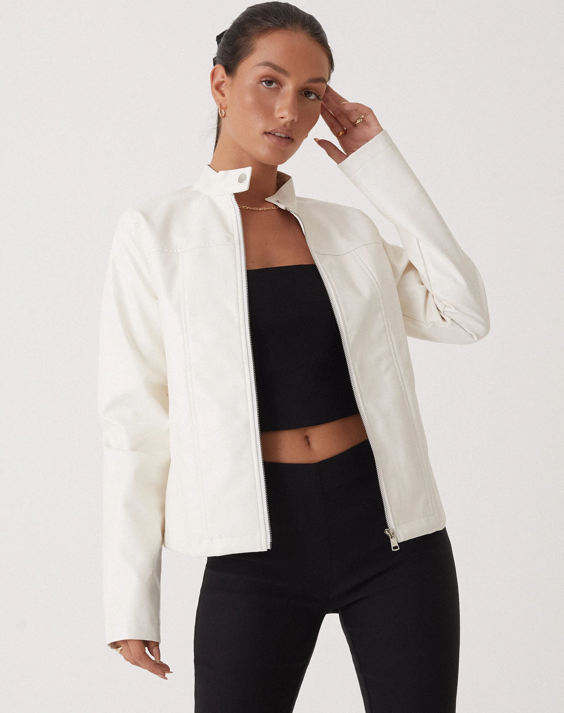 MOTEL X OLIVIA NEILL Olivia Jacket in PU White sold by Motel Rocks product image thumbnail 5