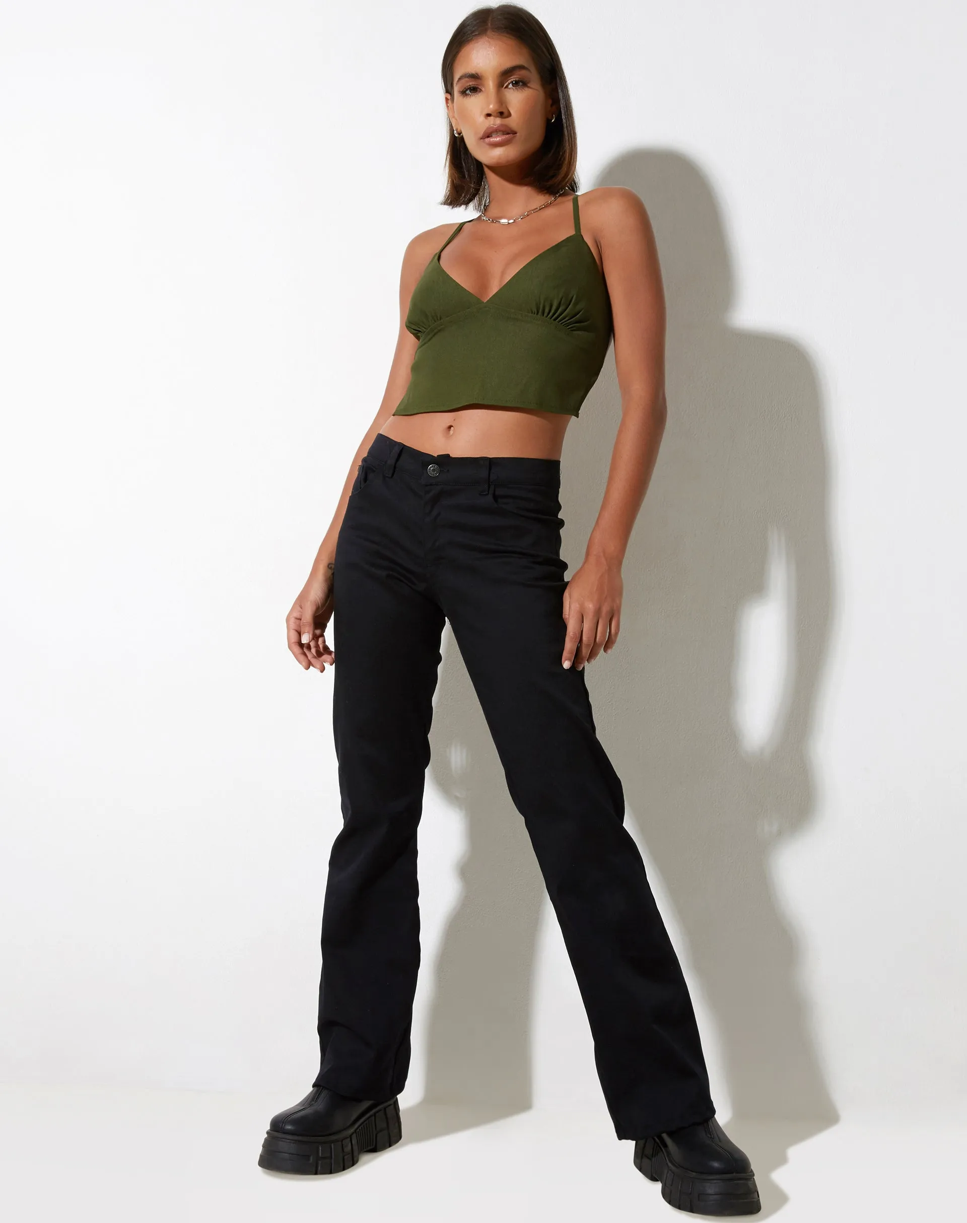Ombe Crop Top in Tailoring Olive sold by Motel Rocks product image thumbnail 3