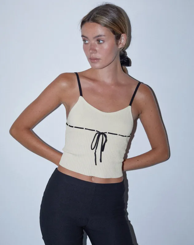 Emonie Cami Top in Neutral with Black Binding sold by Motel Rocks