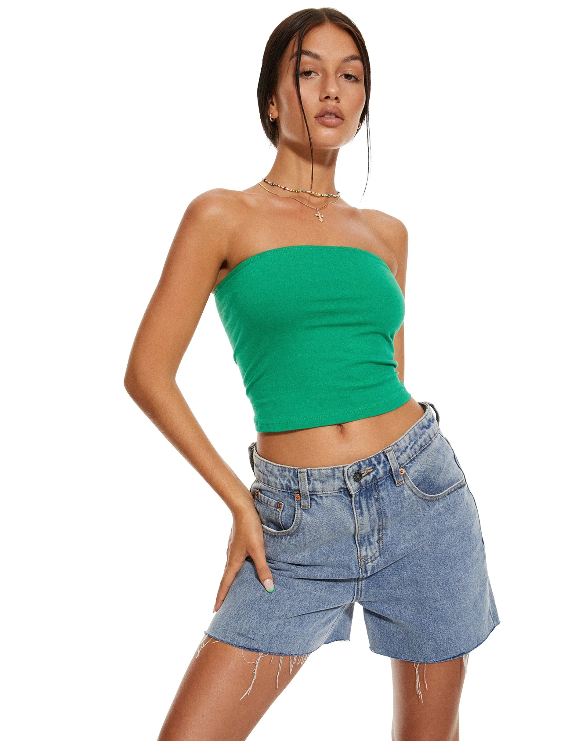 MOTEL X BARBARA Shae Bandeau Top in Bush Green sold by Motel Rocks
