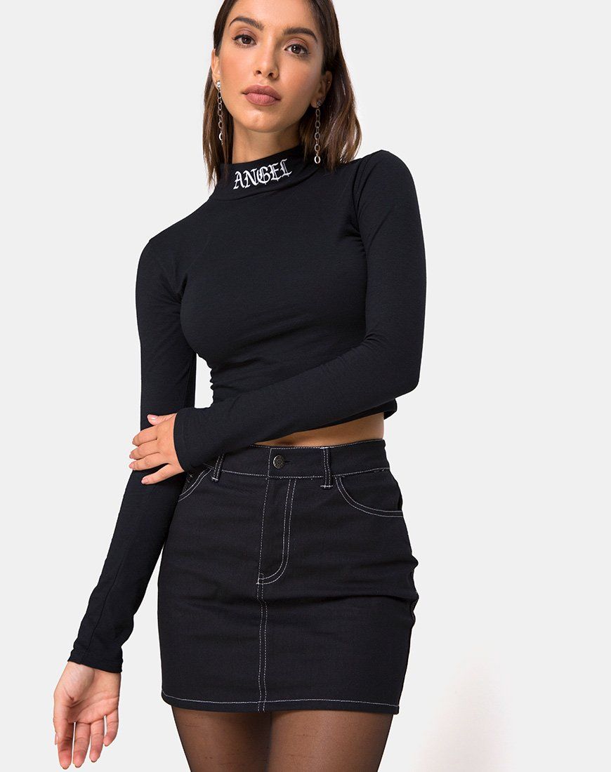 Lara Crop in Black with Angel Embro sold by Motel Rocks product image thumbnail 2