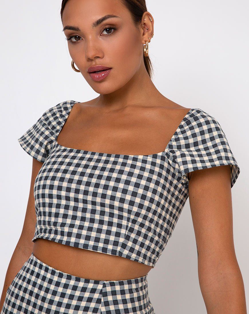 Cindy Crop Top in Gingham Cream sold by Motel Rocks
