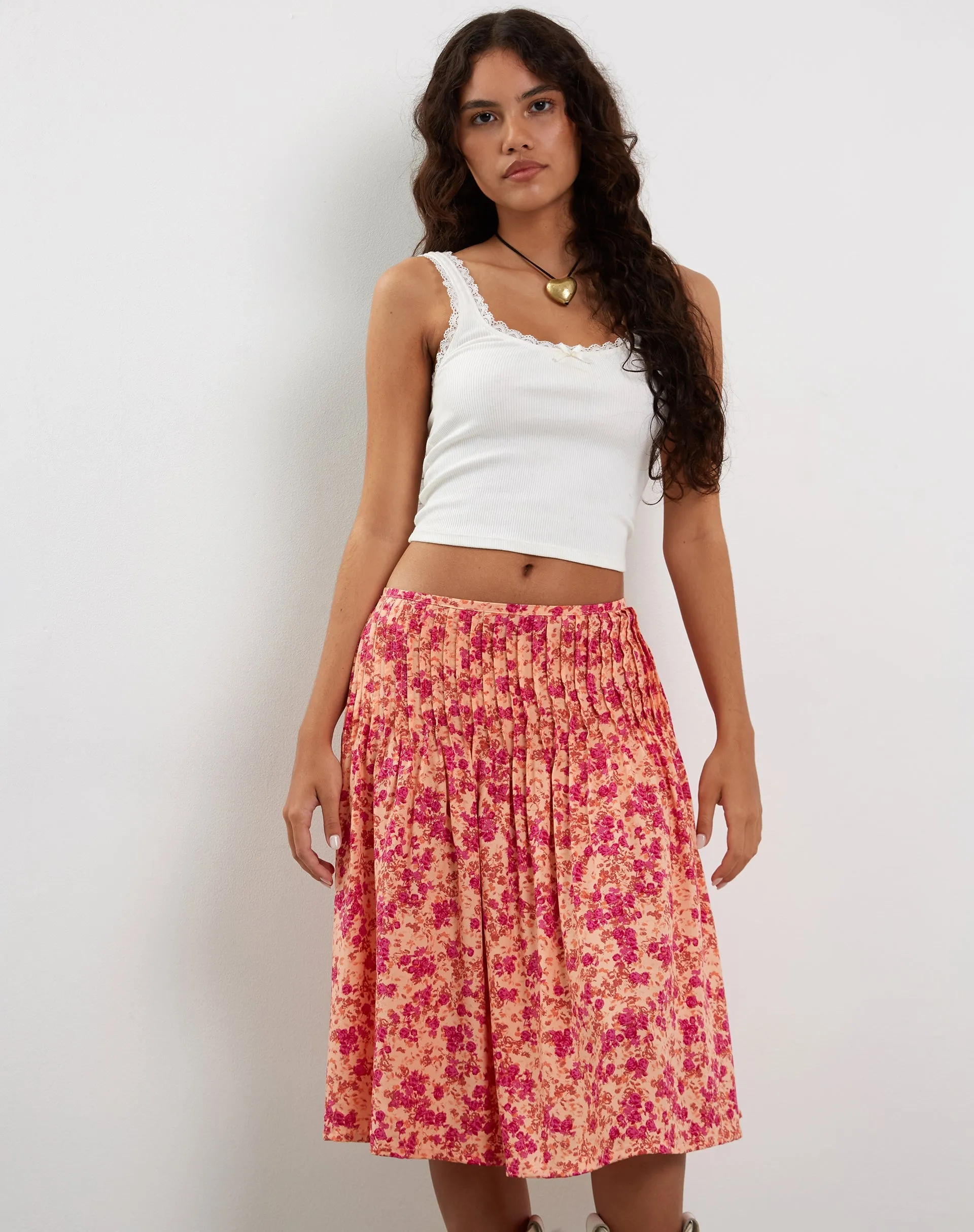Asada Midi Skirt in Dark Wild Flower Cantaloupe sold by Motel Rocks product image thumbnail 3