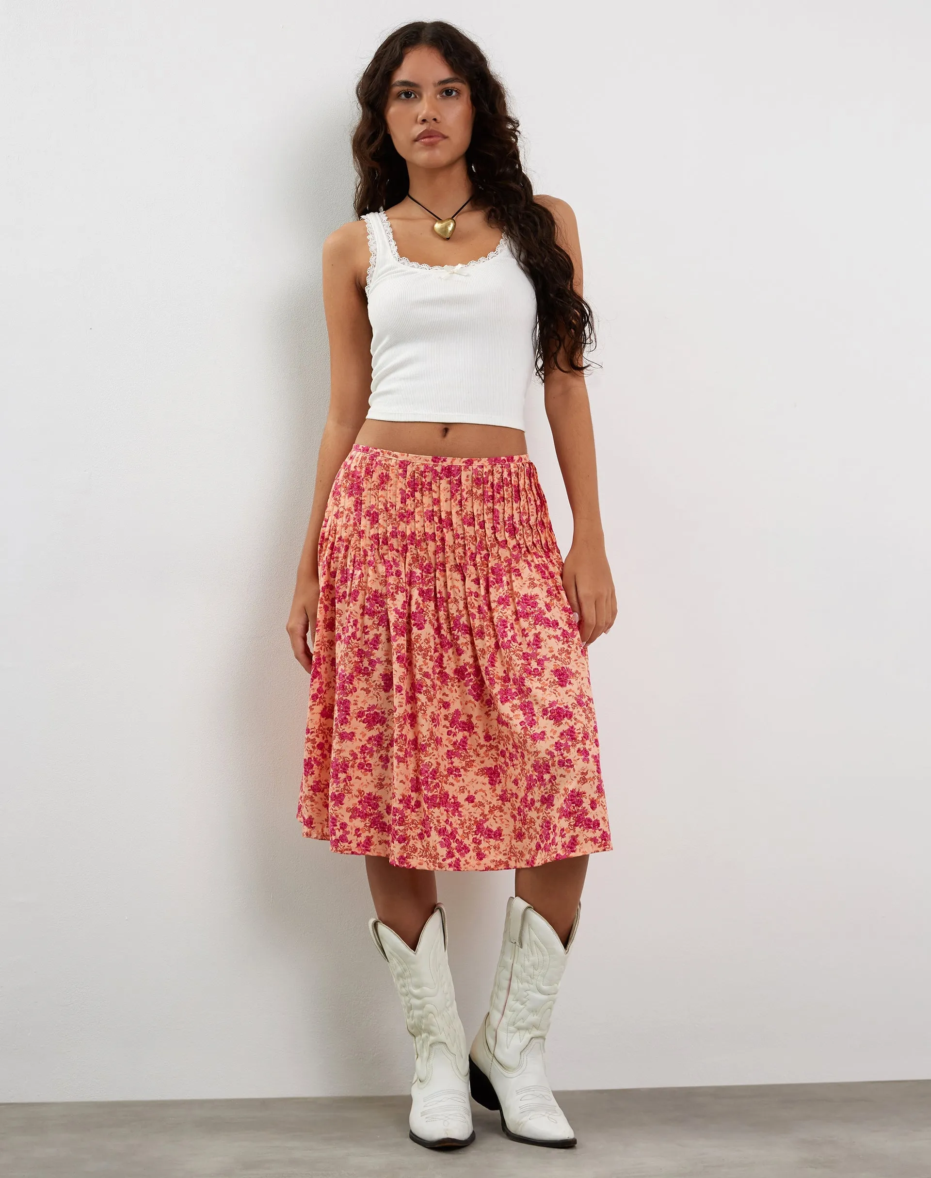 Asada Midi Skirt in Dark Wild Flower Cantaloupe sold by Motel Rocks product image thumbnail 2