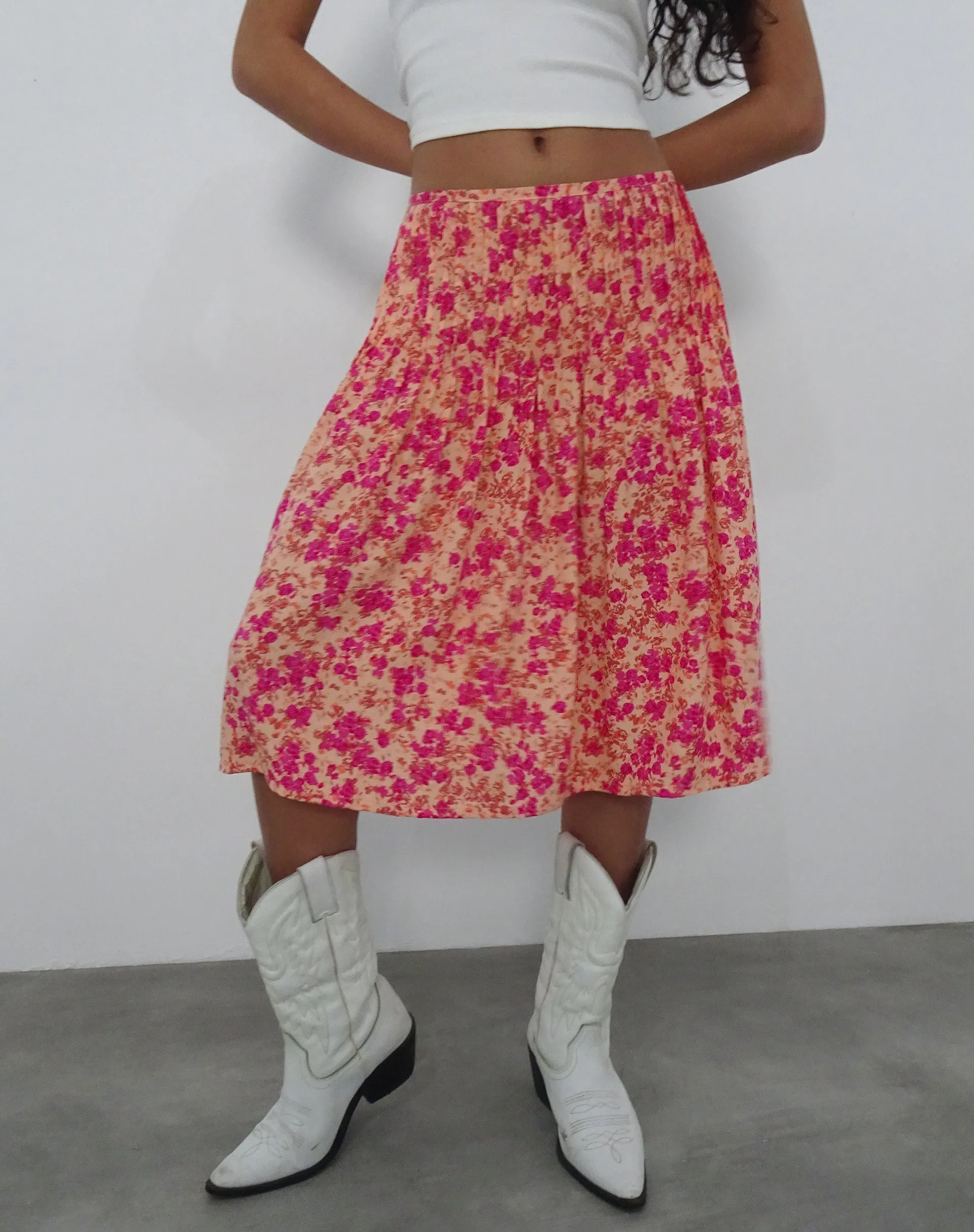 Asada Midi Skirt in Dark Wild Flower Cantaloupe sold by Motel Rocks