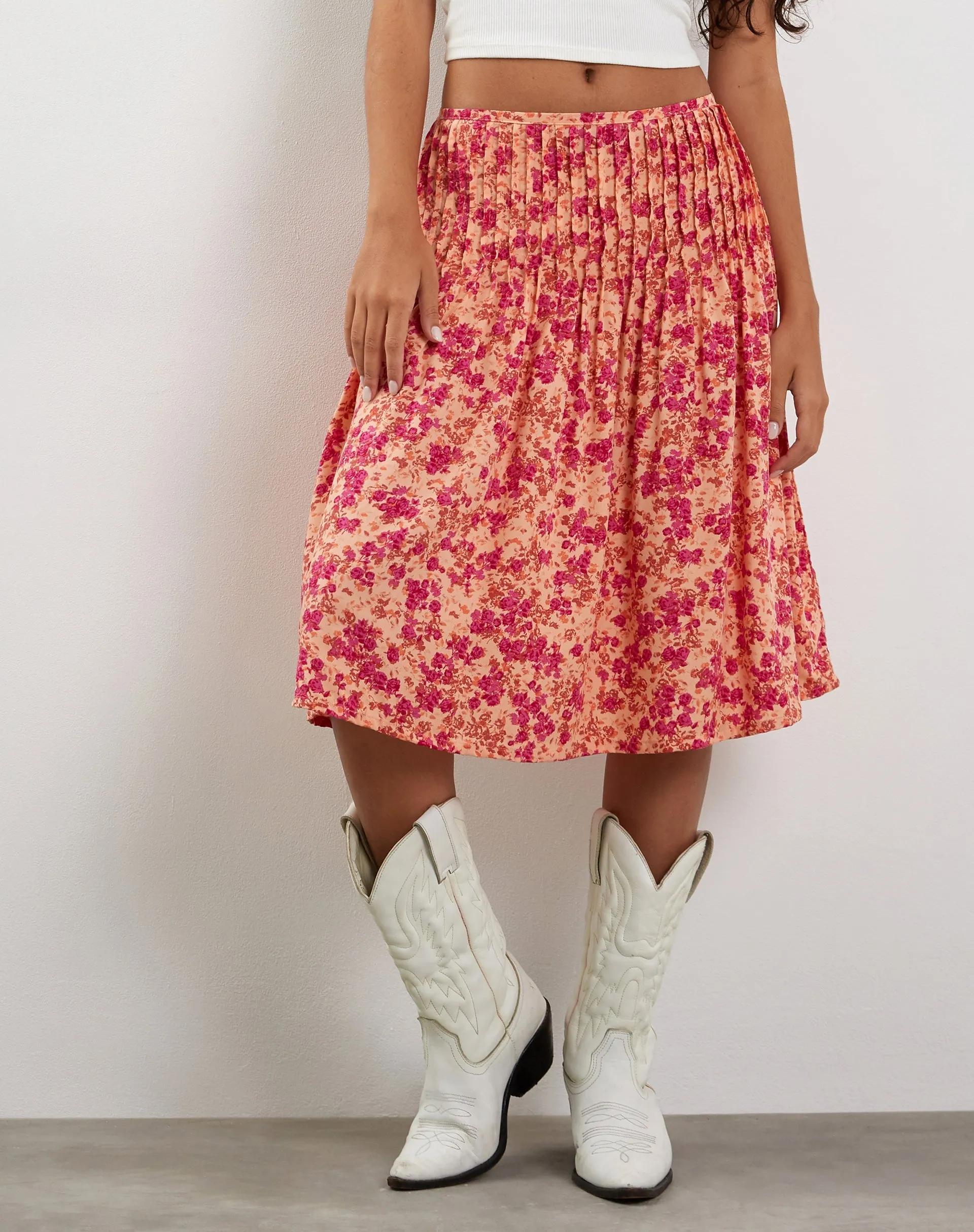 Asada Midi Skirt in Dark Wild Flower Cantaloupe sold by Motel Rocks product image thumbnail 5
