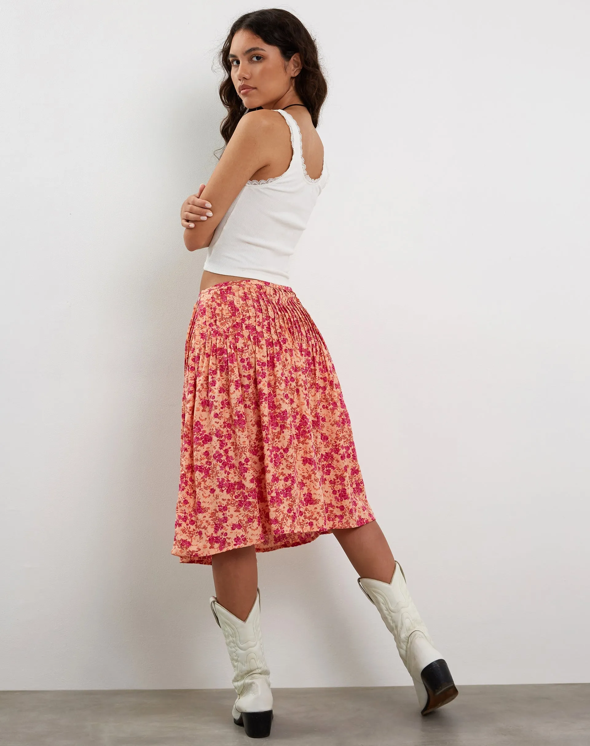 Asada Midi Skirt in Dark Wild Flower Cantaloupe sold by Motel Rocks product image thumbnail 4