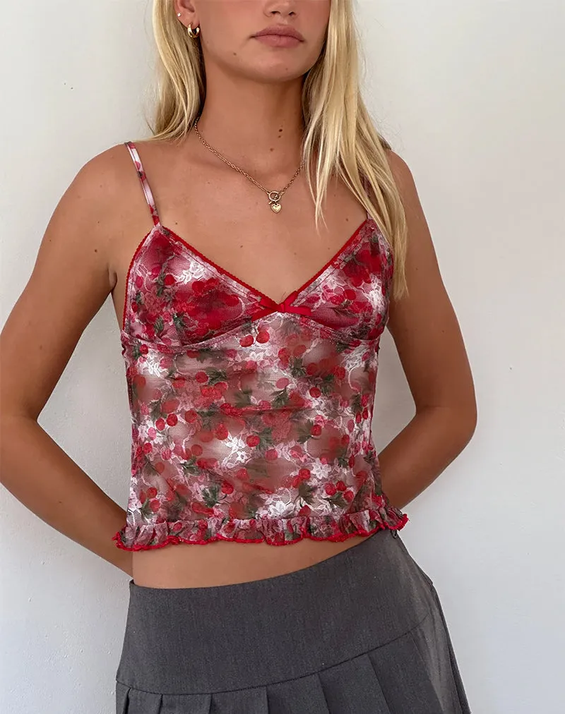 Rumaysa Top in Printed Lace Cherry sold by Motel Rocks product image thumbnail 3