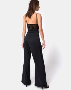 Ari Palazo Trouser in Satin Black sold by Motel Rocks