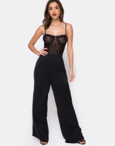 Ari Palazo Trouser in Satin Black sold by Motel Rocks