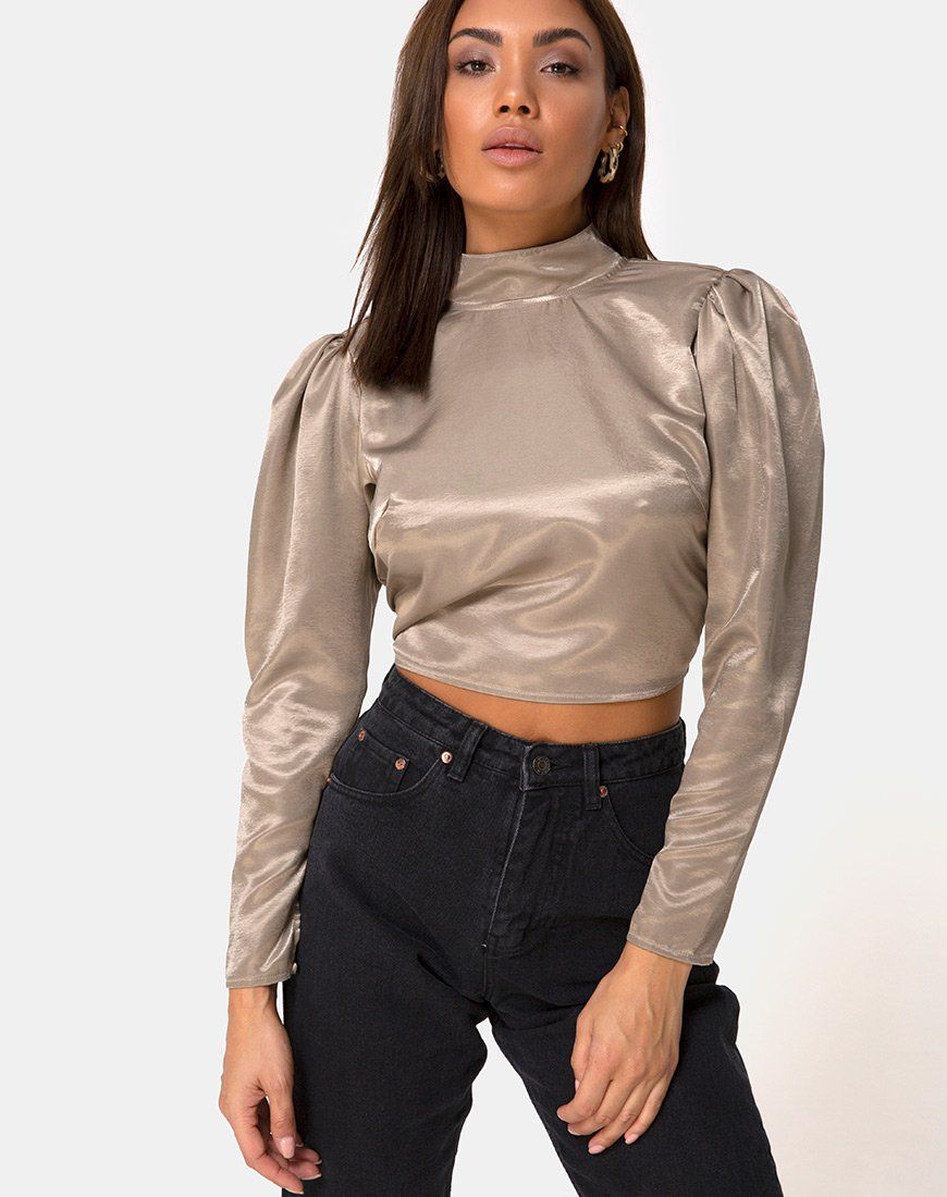 Lona Longsleeve Top in Satin Taupe sold by Motel Rocks product image thumbnail 2