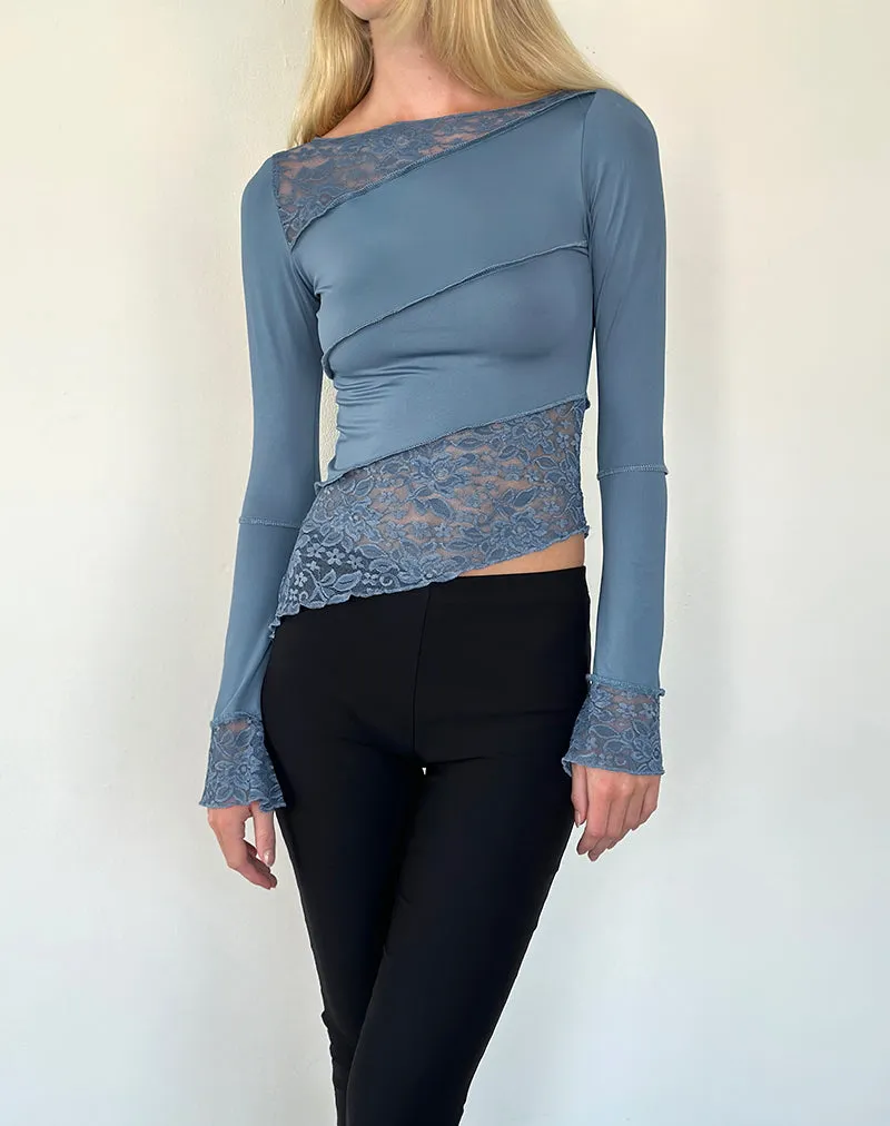 Lucca Long Sleeve Top In Lace Steel Blue sold by Motel Rocks product image thumbnail 2