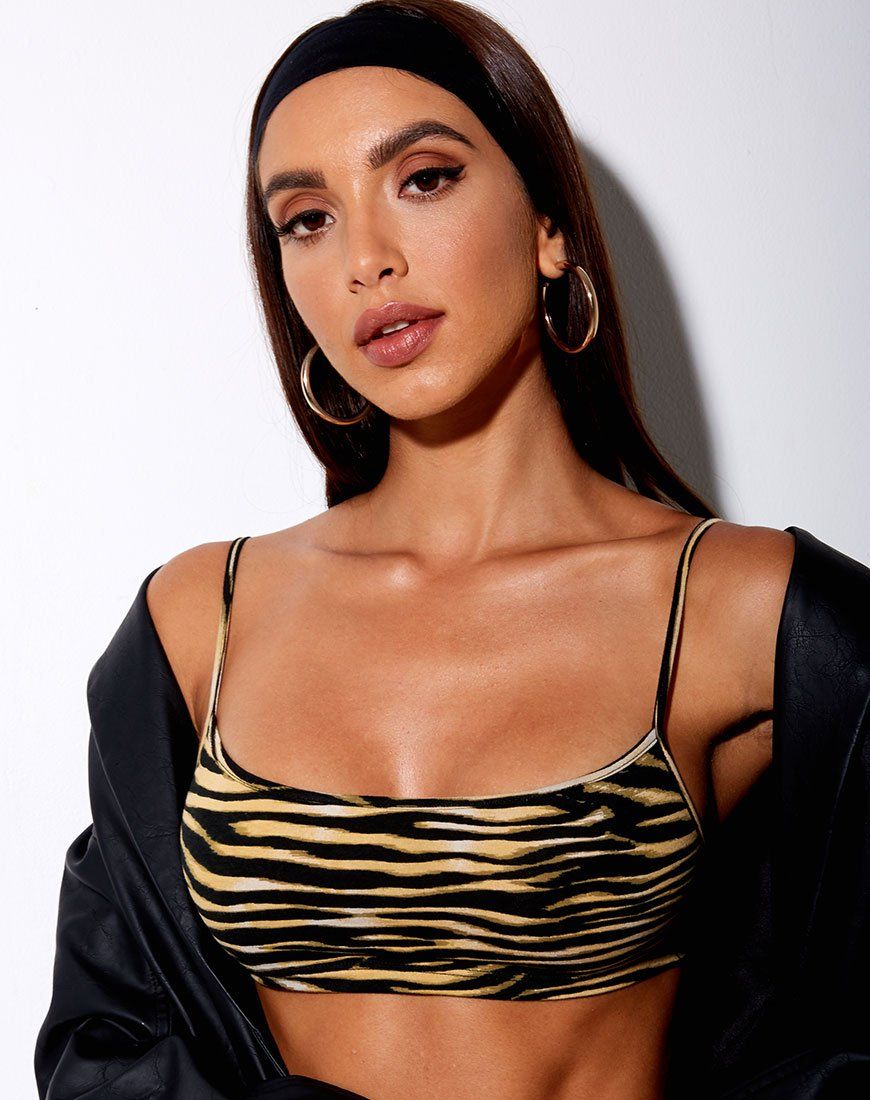 Micro Crop Top in Zip's Zebra Brown sold by Motel Rocks
