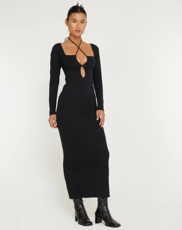 Delani Long Sleeve Midi Dress in Black sold by Motel Rocks