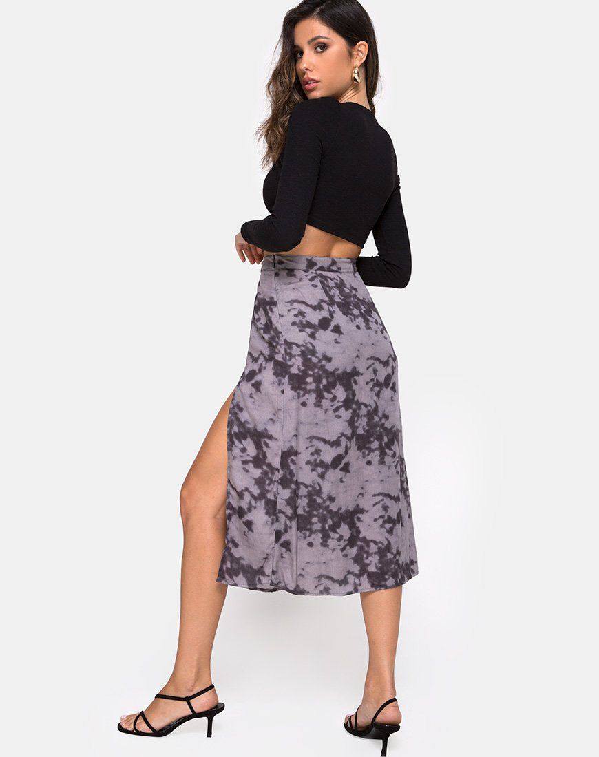 Saika Midi Skirt in Bleached Tie Dye Grey sold by Motel Rocks product image thumbnail 2