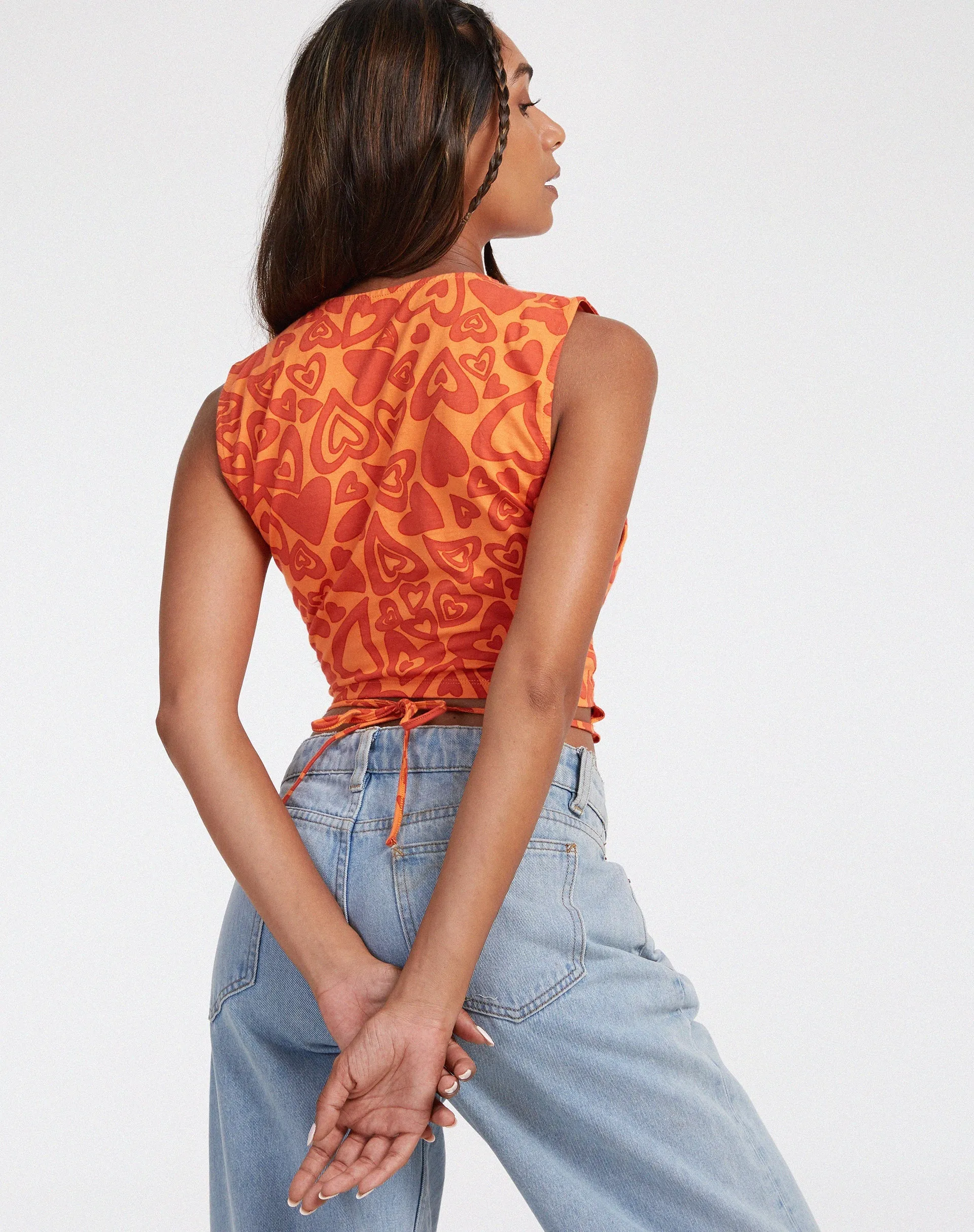 Baruna Top in Retro Heart Orange sold by Motel Rocks product image thumbnail 2