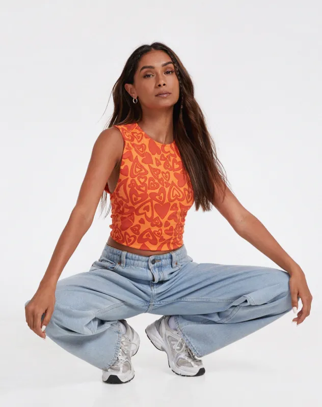 Baruna Top in Retro Heart Orange made by Motel Rocks