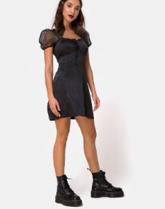 Guenelle Dress in Satin Black sold by Motel Rocks