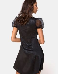 Guenelle Dress in Satin Black sold by Motel Rocks