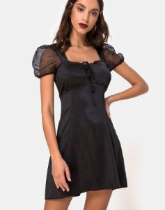 Guenelle Dress in Satin Black sold by Motel Rocks