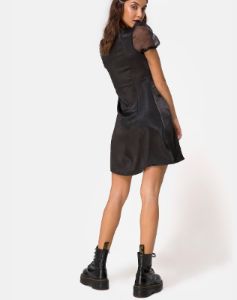 Guenelle Dress in Satin Black sold by Motel Rocks