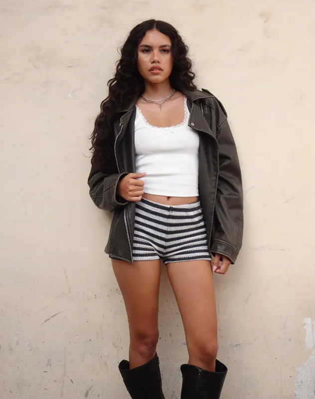 Zebbie Distressed Biker Jacket in Olive sold by Motel Rocks