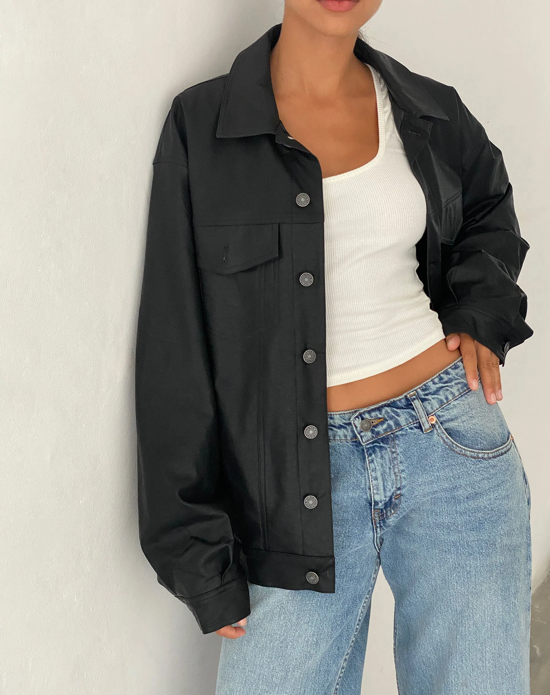 Colleen Oversized Jacket in PU Black sold by Motel Rocks product image thumbnail 3