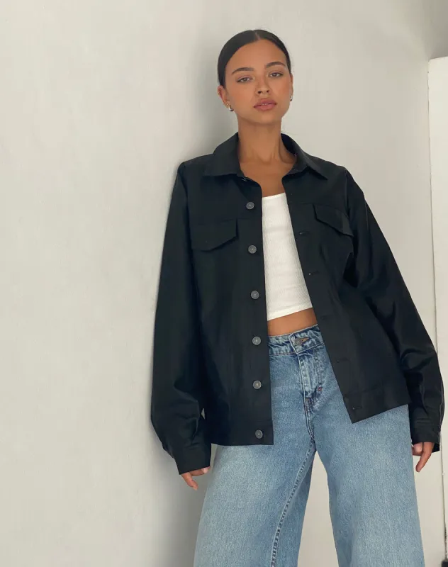 Colleen Oversized Jacket in PU Black sold by Motel Rocks