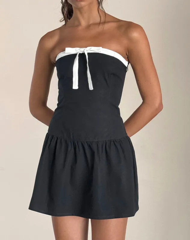 Faelas Mini Dress in Tap Shoe with Off White Bows sold by Motel Rocks