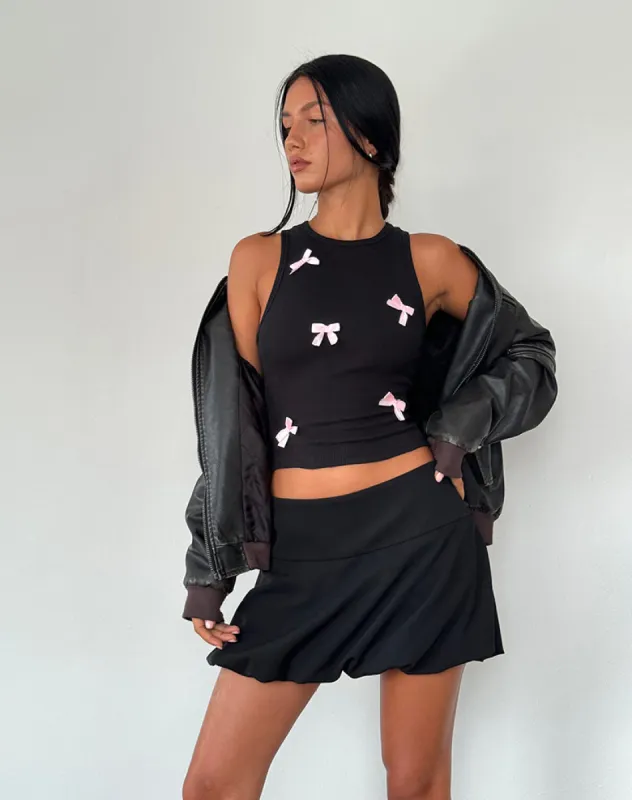 Rave Vest Top in Black with Pink Bows sold by Motel Rocks