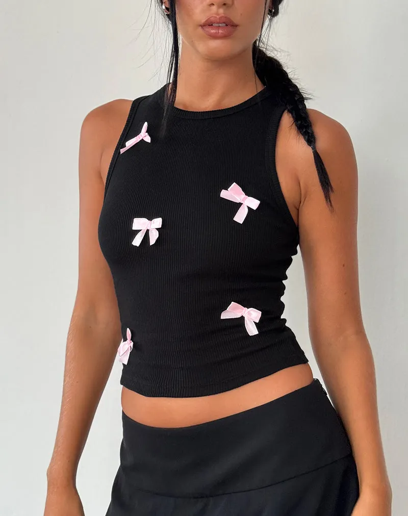 Rave Vest Top in Black with Pink Bows sold by Motel Rocks product image thumbnail 2