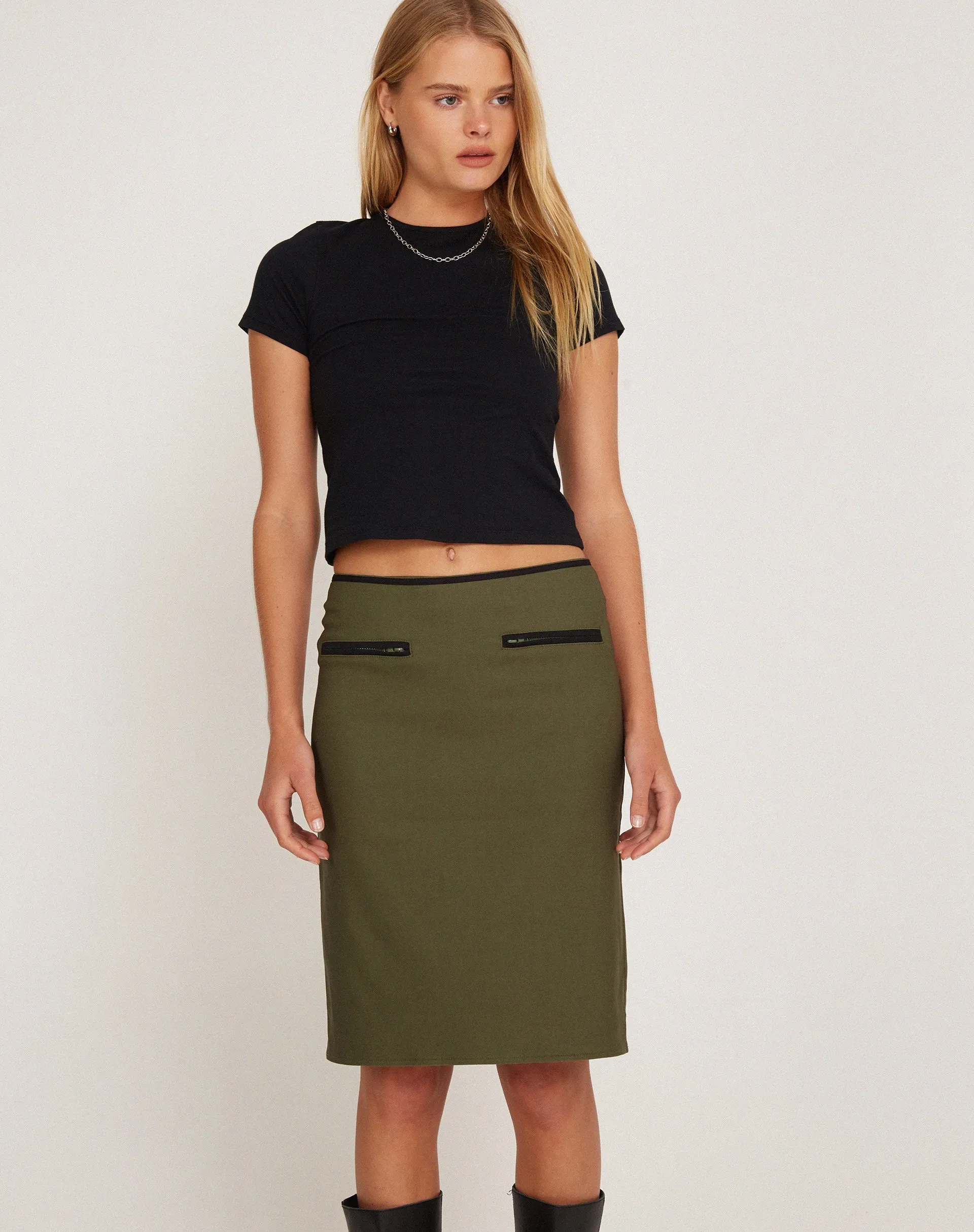 Pandu Midi Skirt in Tailoring Army Green sold by Motel Rocks product image thumbnail 4