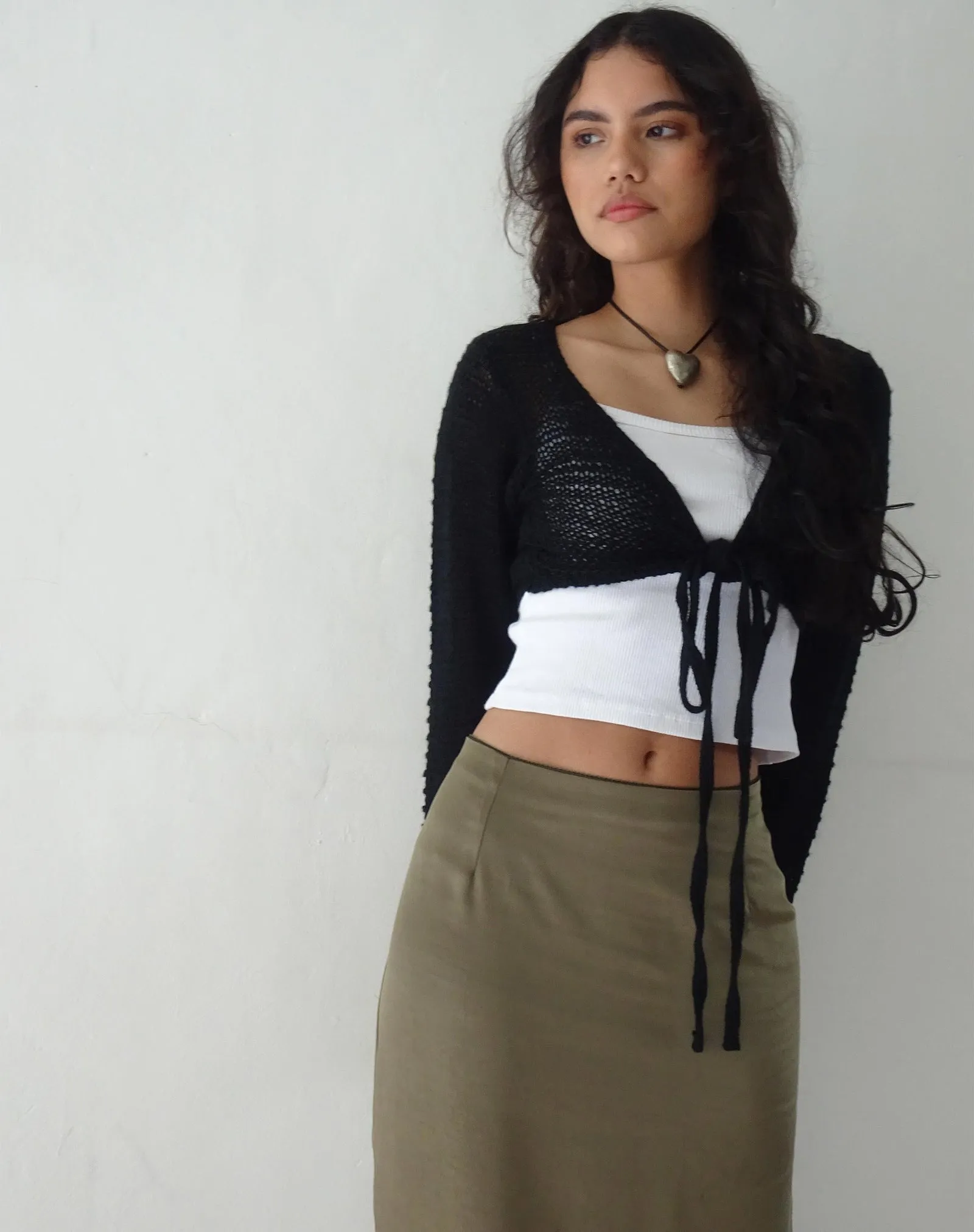 Nocta Long Sleeve Crop Top in Weave Knit Black sold by Motel Rocks