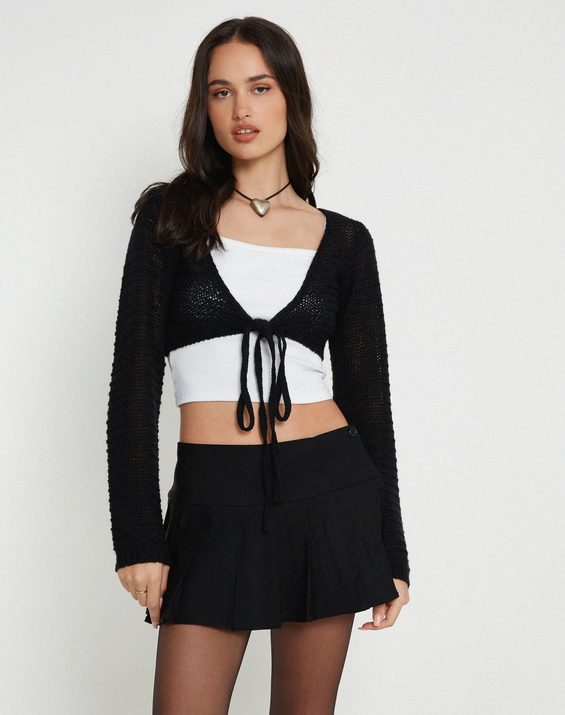 Nocta Long Sleeve Crop Top in Weave Knit Black sold by Motel Rocks product image thumbnail 3