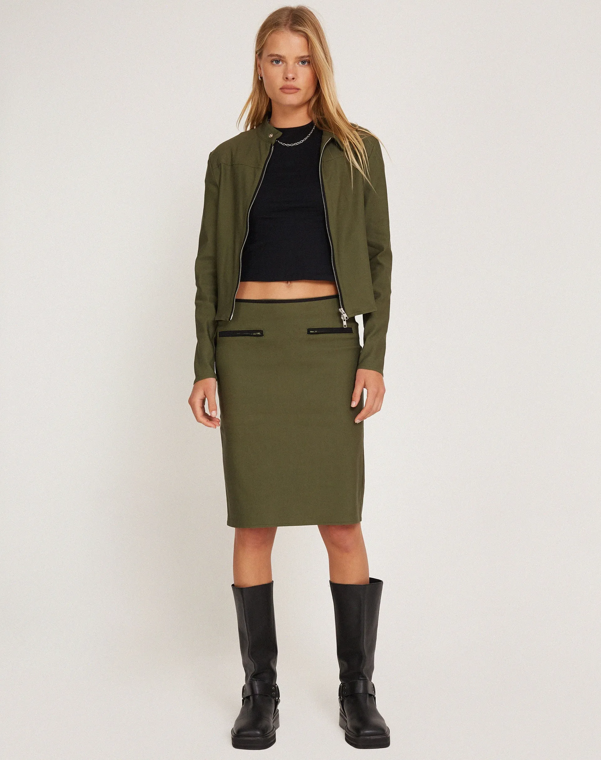 Pandu Midi Skirt in Tailoring Army Green sold by Motel Rocks product image thumbnail 5