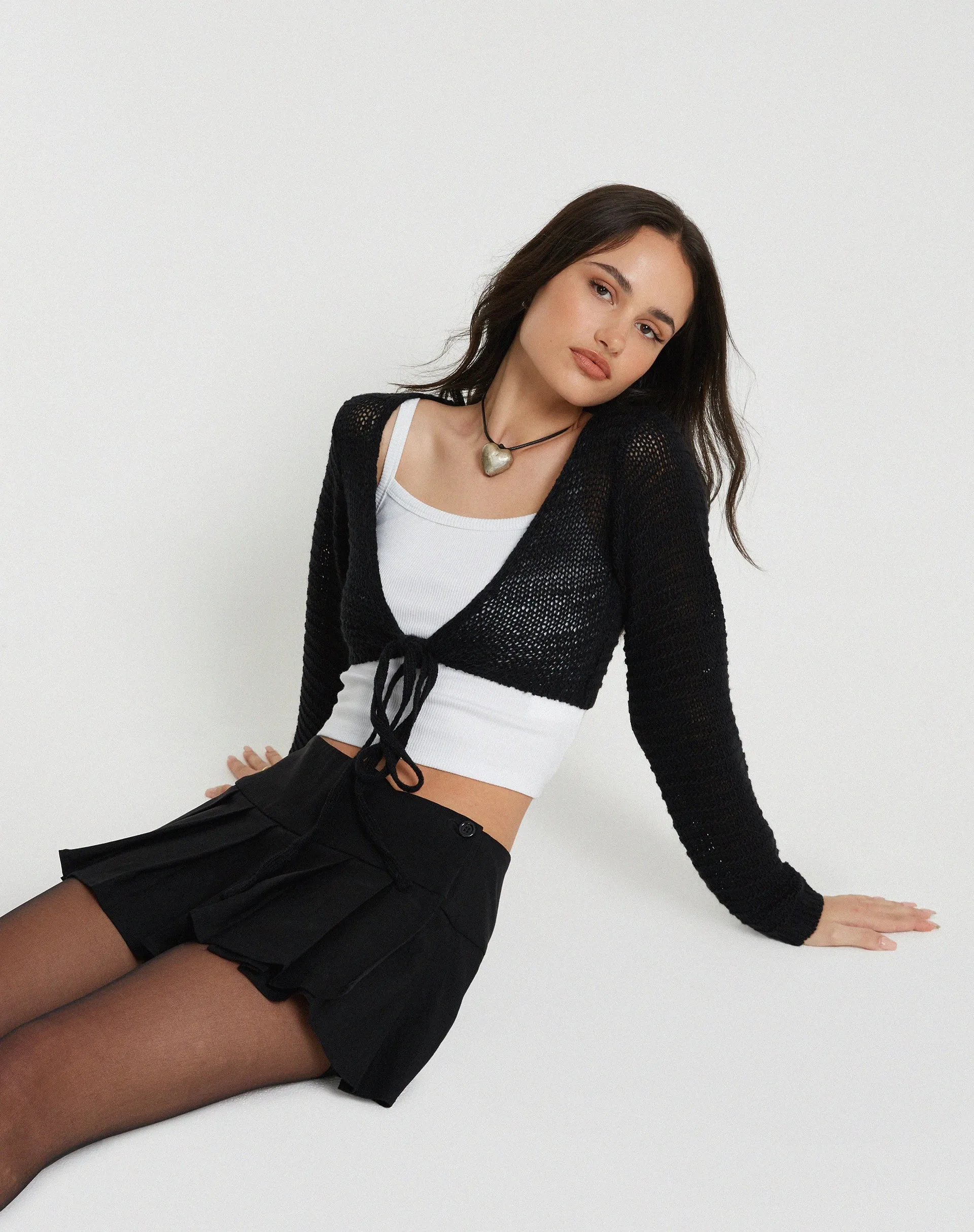 Nocta Long Sleeve Crop Top in Weave Knit Black sold by Motel Rocks product image thumbnail 2