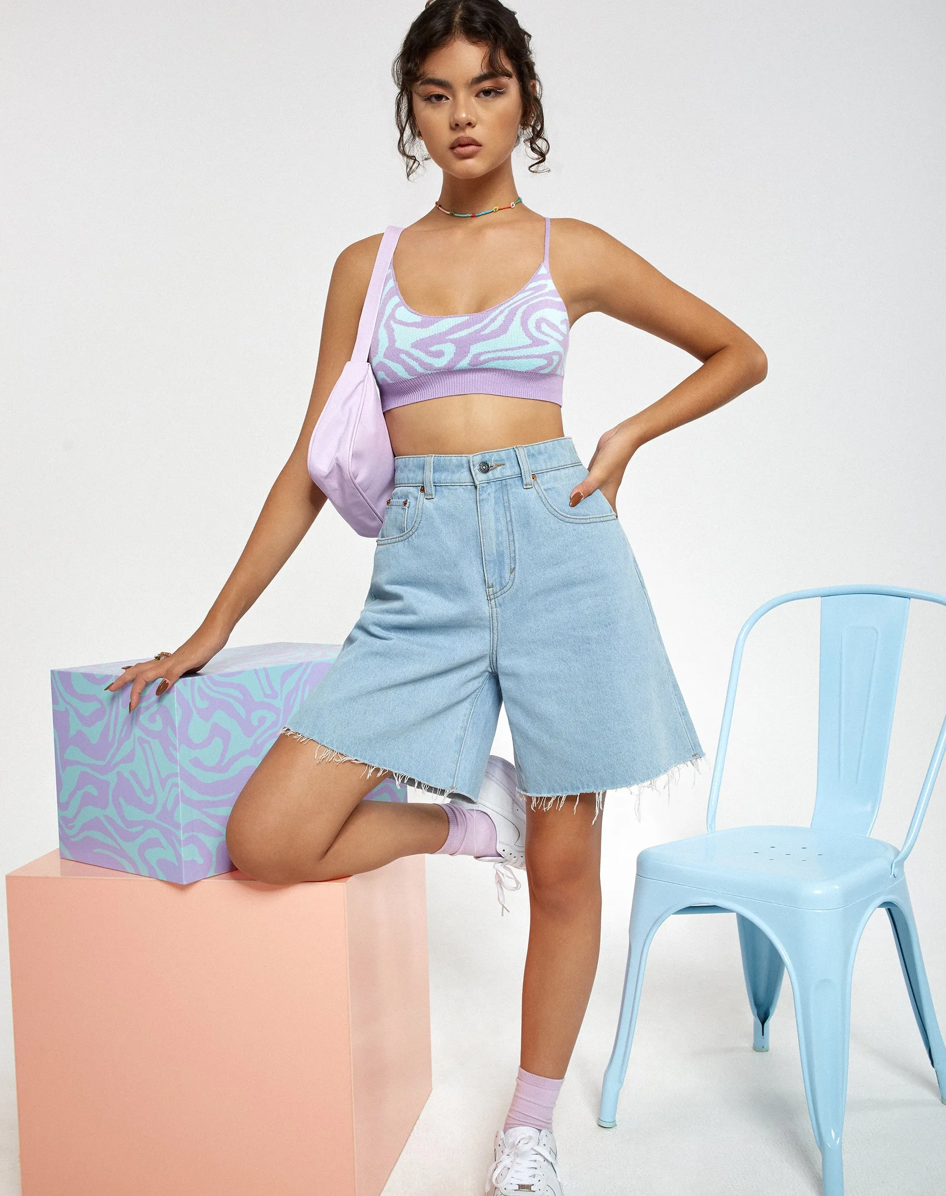 Lian Crop Top in Knit Jagged Swirl Lavender and Mint sold by Motel Rocks product image thumbnail 3