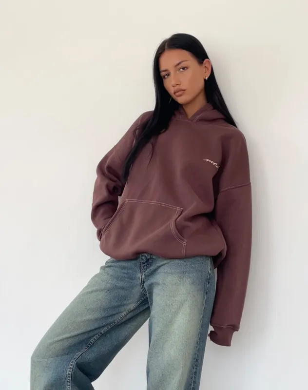 Oversize Hoodie in Deep Mahogany with Motel Scribble Embroidery sold by Motel Rocks