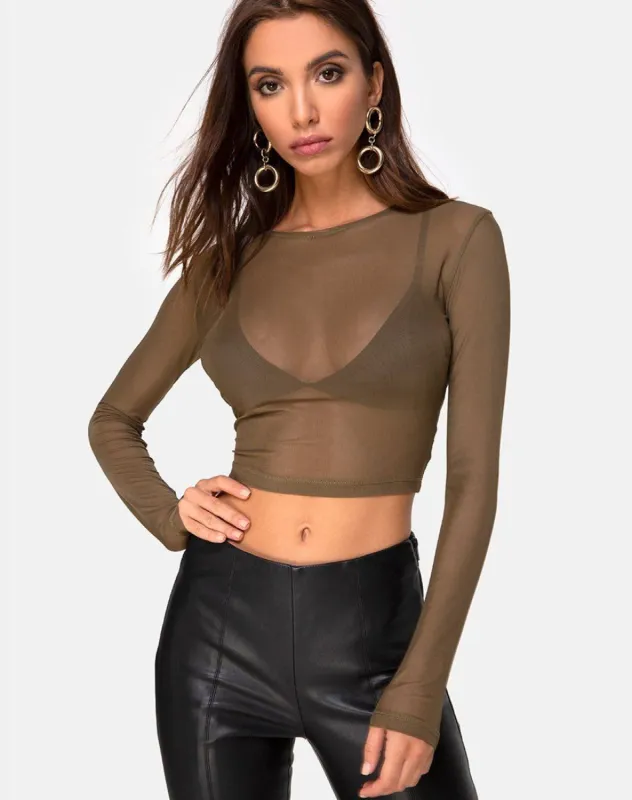 Bonnie Top in Net Khaki sold by Motel Rocks