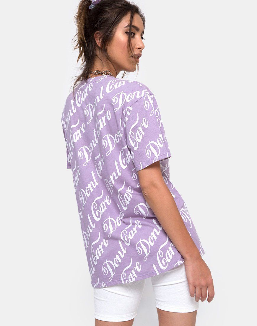 Oversize Basic Tee in Lilac “Don’t Care” sold by Motel Rocks product image thumbnail 2