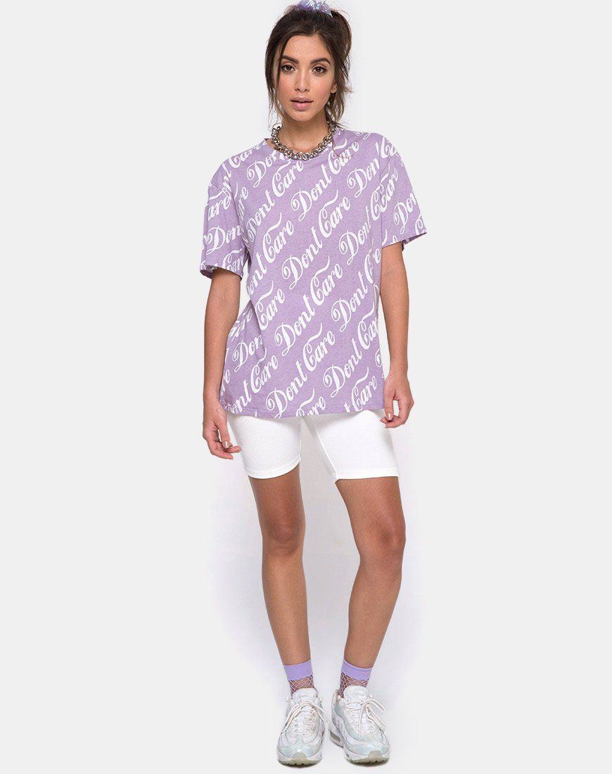 Oversize Basic Tee in Lilac “Don’t Care” sold by Motel Rocks product image thumbnail 3
