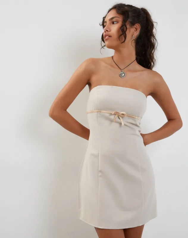 Merila Bandeau Mini Dress in Ivory Soft Tailoring sold by Motel Rocks